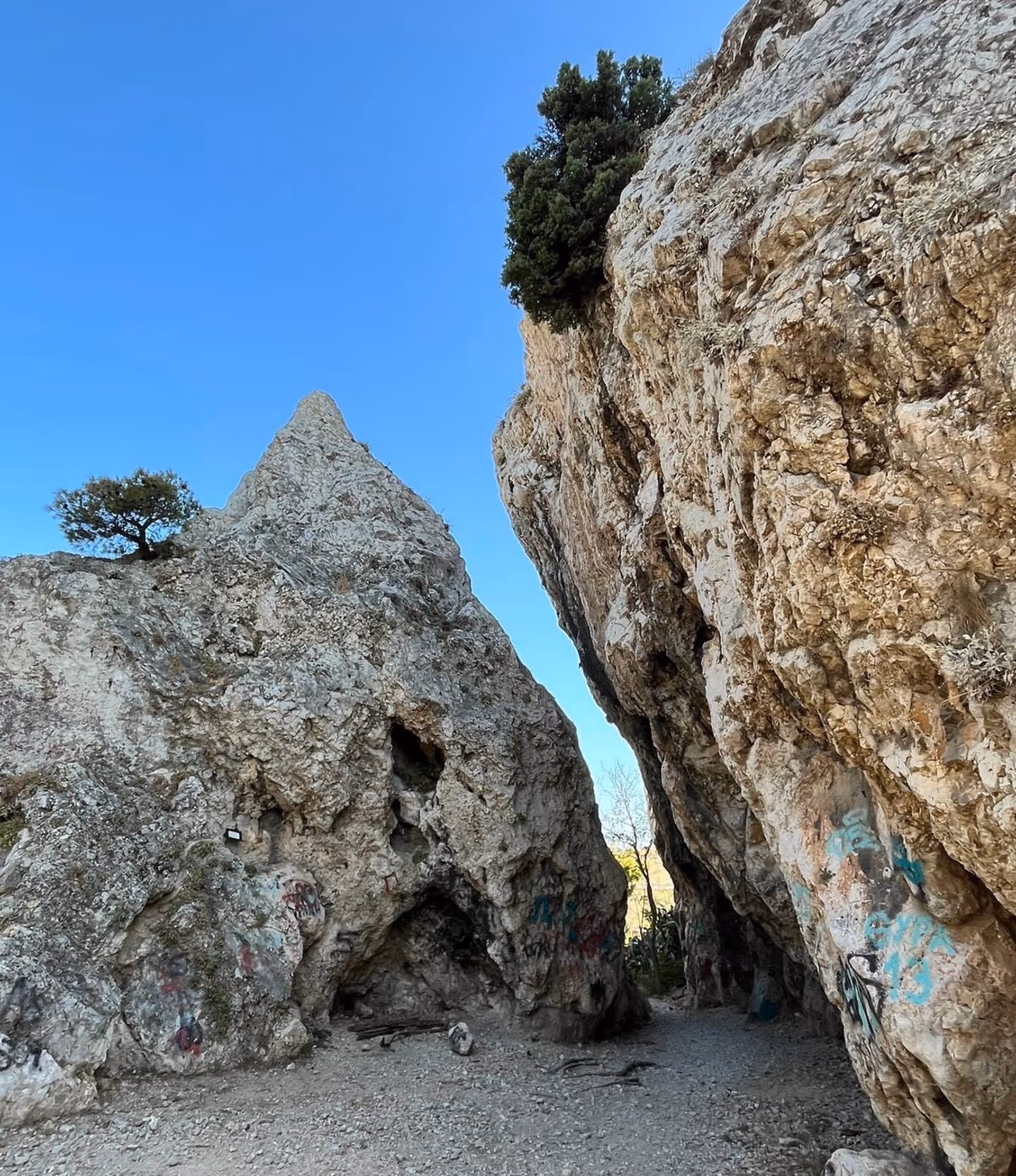 Split Rock formation on Lycabettus Hill, a climbing and hiking spot in Athens